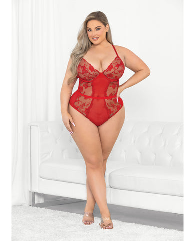 Rose Embroidered Lace Teddy Red 1X