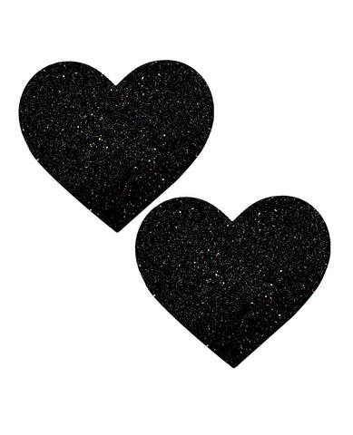 Neva Nude Black Malice Queen Status Glitter Heart Pasties - Black QN