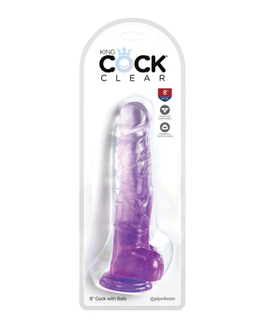 King Cock Clear 8" Cock w/Balls - Purple