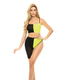 Pink Lipstick Block You Out Bandeau & Bottom Black/Yellow O/S