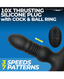 ThunderPlugs 10X Thrusting Silicone Vibrator w/Cock & Ball Strap & Remote - Black