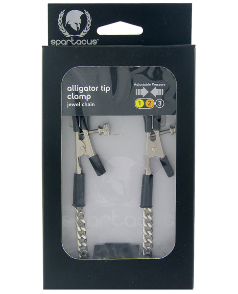 Adjustable Alligator Nipple Clamps w/Silver Chain, Bondage Blindfolds & Restraints,- www.gspotzone.com