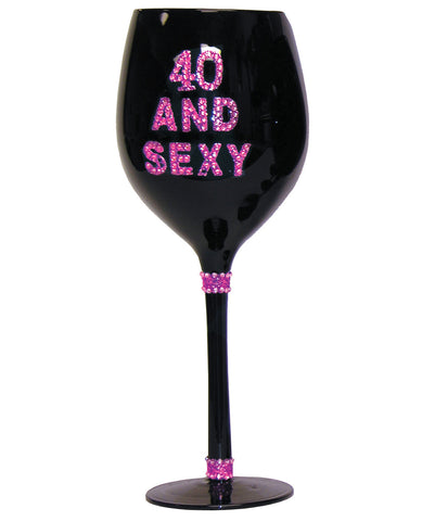 40 & Sexy Wine Glass - Black, Bachelorette & Party Supplies,- www.gspotzone.com