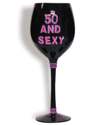 50 & Sexy Wine Glass - Black, Bachelorette & Party Supplies,- www.gspotzone.com