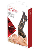 Kitten Lace & Wet Look Tights & G-String Black O/S