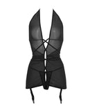 Allure Savannah Sheer Mesh Garter Dress & Open Thong Black L/XL