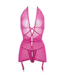 Allure Savannah Sheer Mesh Garter Dress & Open Thong Hot Pink S/M