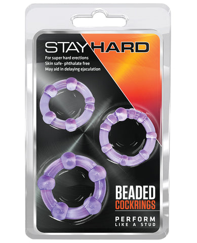 Blush Stay Hard Beaded Cock Rings - Purple Pack of 3
