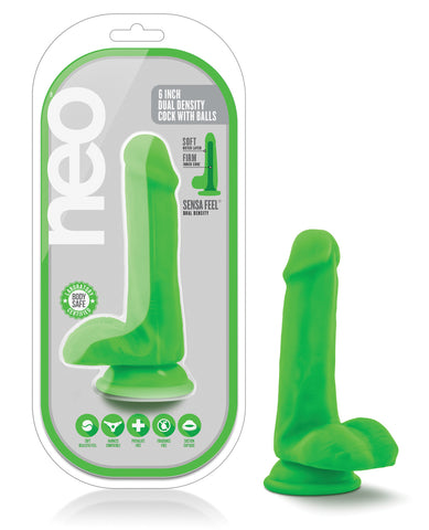 Blush Neo Dual Density 6" Cock w/Balls - Neon Green