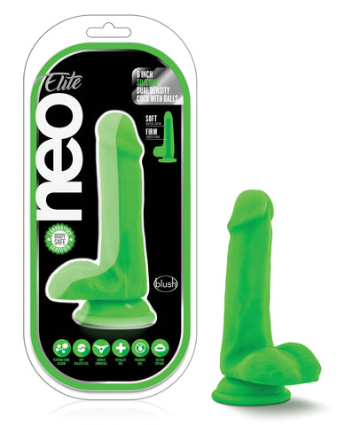 Blush Neo Elite 6" Silicone Dual Density Cock w/Balls - Neon Green