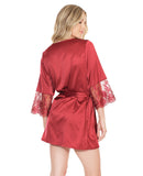 Stretch Satin Robe w/Eyelash Lace Sleeve Robe Merlot O/S