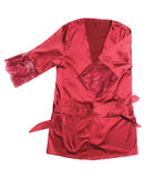 Stretch Satin Robe w/Eyelash Lace Sleeve Robe Merlot O/S
