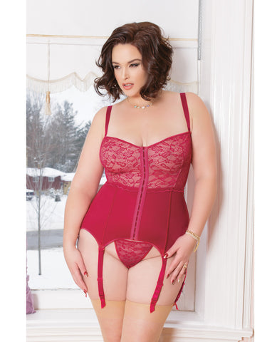 Valentines Powernet Corset w/Stretch Lace, Boning & Removable Straps & Garters Blushberry 3X/4X