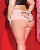 Valentine Stretch Lace Crotchless Panty w/Back Heart Cut Out Pink/Black QN