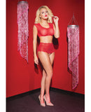 Valentine Stretch Lace Crotchless Panty w/Back Heart Cut Out Red/Black O/S