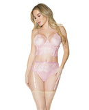 Crystal Pink Longline Bra, Garter Belt & Panty Pink MD