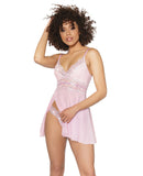Crystal Pink Babydoll w/Lightly Padded Cups & Thong Pink/Silver LG