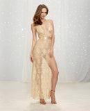 Lace Plunge Front Gown w/Halter Neck Champagne XL