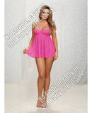 Lace & Dotted Mesh Babydoll w/Strappy Underwire Cups & G-String Hot Pink 1X