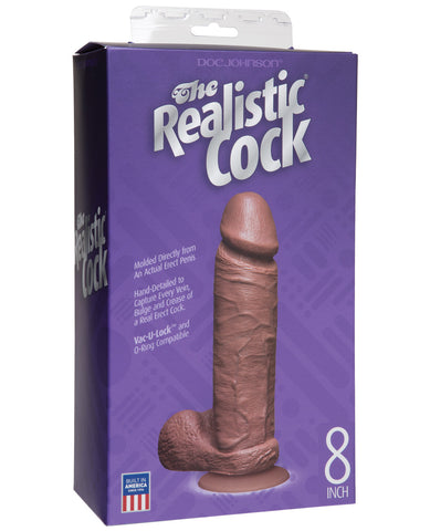 8" Realistic Cock w/Balls - Brown, Dongs & Dildos,- www.gspotzone.com