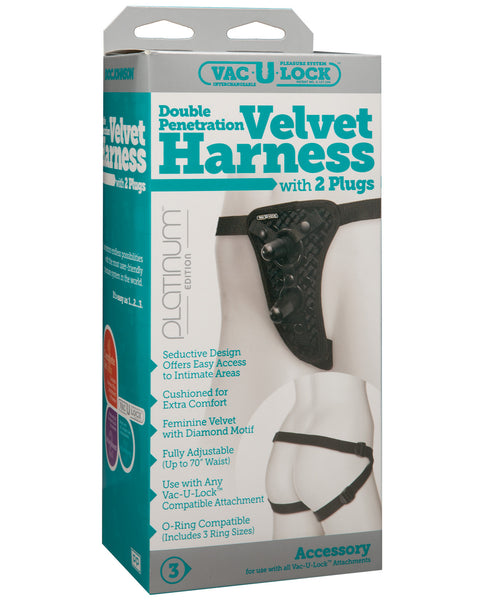 Vac-u-lock Velvet Double Penetration Harness w/2 Plugs - Black