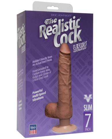 The Vibrating Realistic 7" Ultraskyn Slim Cock w/Balls - Brown