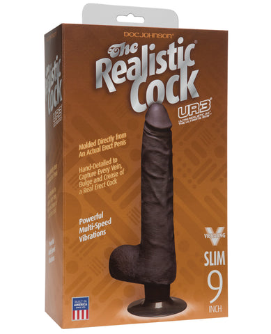 The Vibrating Realistic 9" Ultraskyn Slim Cock w/Balls - Black