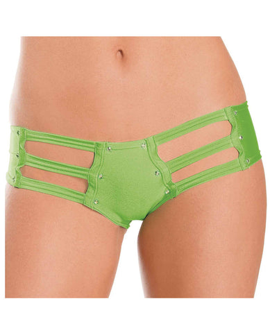 Strappy Front & Back Jeweled Booty Shorts Lime O/S