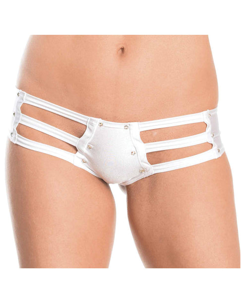 Strappy Front & Back Jeweled Booty Shorts White O/S