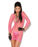 Vivace Long Sleeve Diamond Net Mini Dress Neon Pink O/S