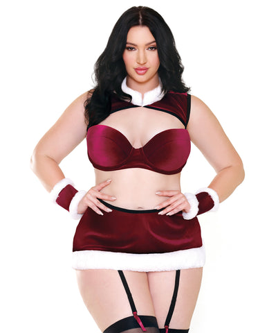 Holiday Curve Sleigh All Day Velvet Bra Top w/Faux Fur Collar, Gartered Skirt & Cuffs Red/White 3