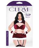 Holiday Curve Sleigh All Day Velvet Bra Top w/Faux Fur Collar, Gartered Skirt & Cuffs Red/White 3