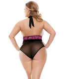 Curve Sherry Two Tone Lace Halter Teddy Black/Pink 1X/2X