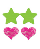 Fantasy UV Reactive Neon Star & Lace Heart Pasties - Green & Pink O/S Pack of 2