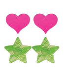 Fantasy UV Reactive Neon Heart & Lace Star Pasties - Pink & Green O/S Pack  of 2