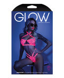 Glow Black Light Halter Bandeau & Cage Panty Neon Pink L/XL