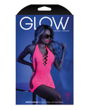 Glow Black Light Net Halter Dress Neon Pink O/S