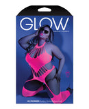 Glow Black Light Footless Teddy Bodystocking Neon Pink QN