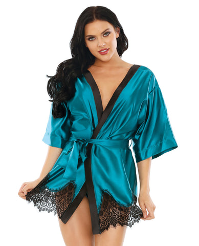 Holiday/Valentines Baby Its Cold Outside Satin Robe w/Panty Blue/Black L/XL
