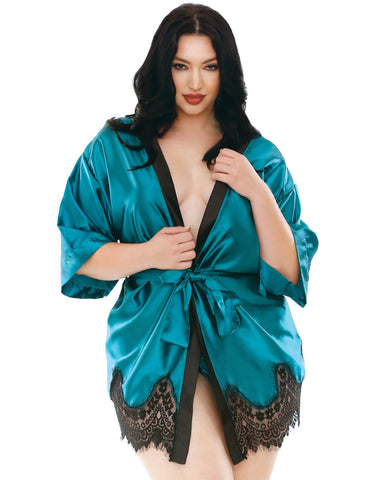 Holiday/Valentines Baby Its Cold Outside Satin Robe w/Panty Blue/Black 1X/2X