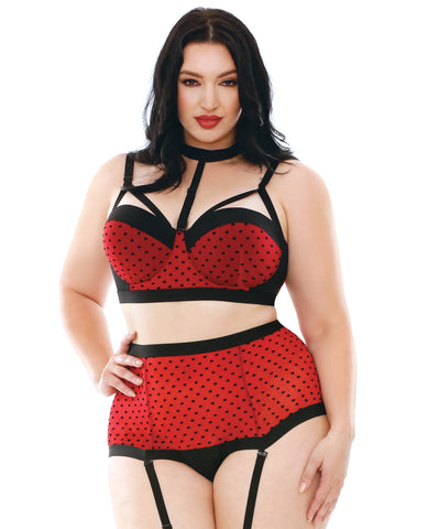 Holiday/Valentines Shape of my Heart Contour Cup, Detachable Choker & Panty Red/Black 1X/2X