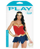 Play Wonderbabe Headpiece, Molded Cup Dress, Panty, Wristcuffs & Rope Red/Gold/Blue L/XL