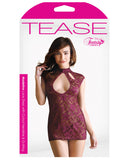 Tease Madeline Intricate Cutout Lace Dress w/High Neck Collar Wine O/S