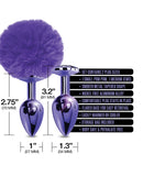 Nixie Metal Butt Plug Set w/Jewel Inlaid & Pom Pom - Purple Metallic