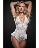 Flared Lace Teddy w/Snap Crotch White O/S