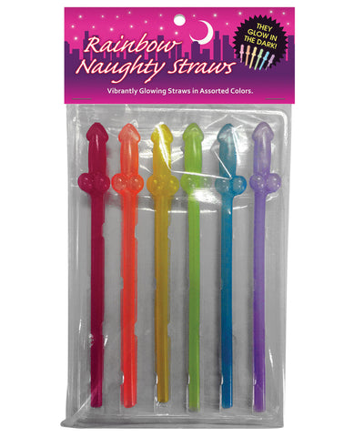 Naughty Glow in the Dark Rainbow Straws - Pack of 6