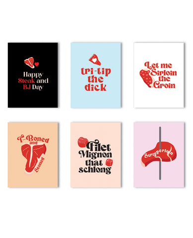 Steak And Bj Day Naughty Greeting Card - Variety Pack Of 6