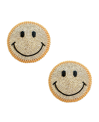 Burlesque Smile Face Jewel Reusable Silicone Nipztix - Gold O/S