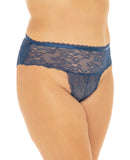 Helena Stretch Lace Open Back Crotchless Panty Estate Blue 1X/2X