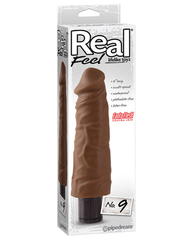 Real Feel No. 9  Long 9" Waterproof Vibe - Brown Multi Speed